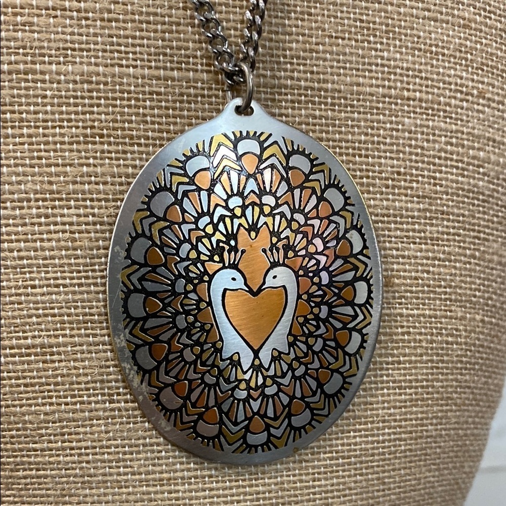 Reed & Barton Silver and Gold Peacock Heart Pendant Necklace